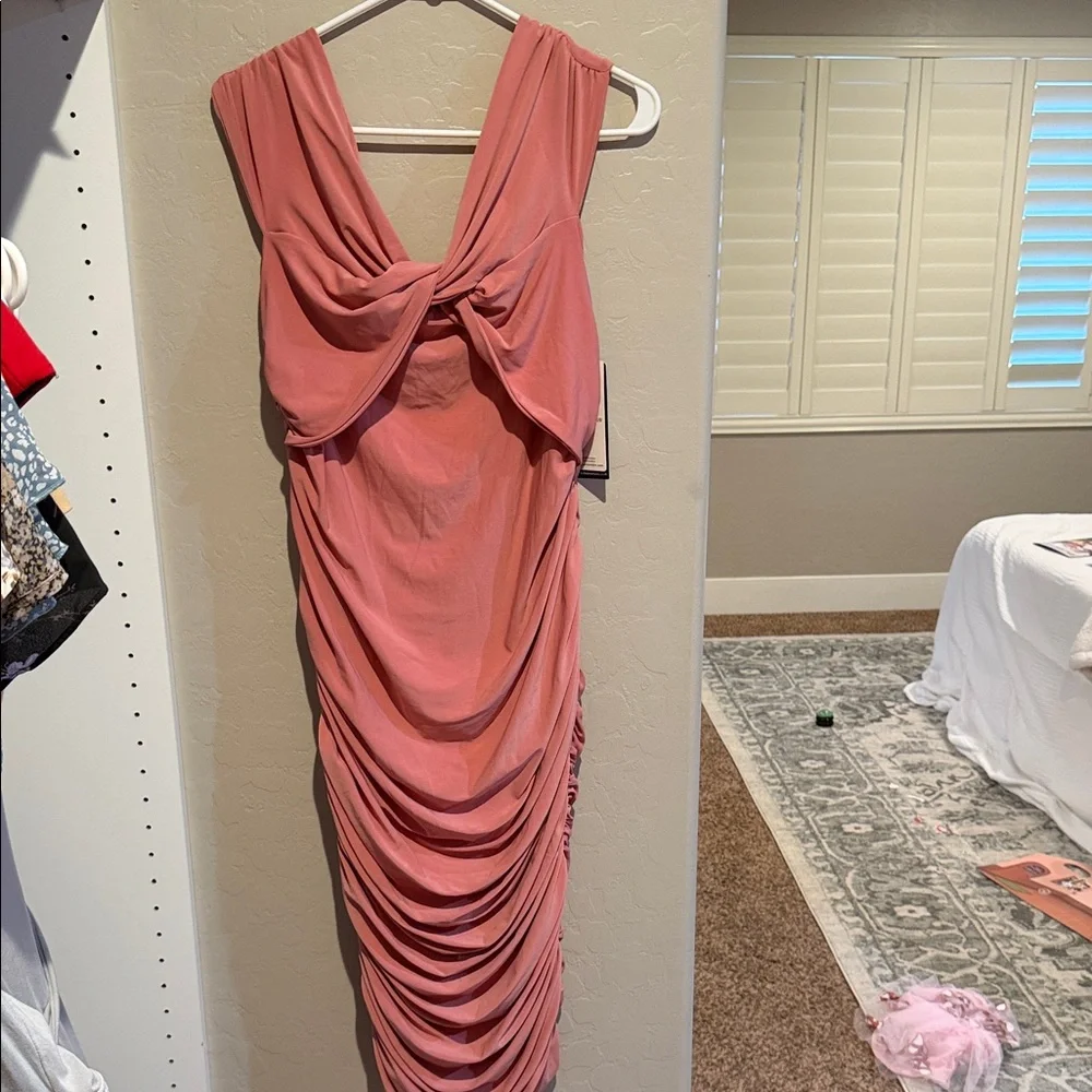 Elegant Pink Draped Women's Maternity Dress - Picture 1 of 4